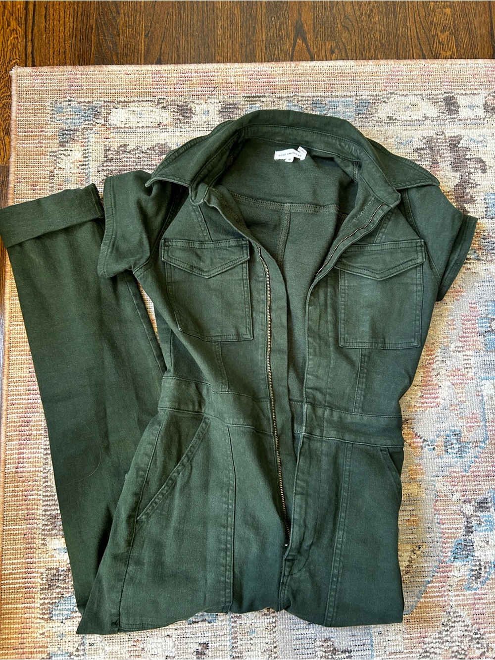 Good American Olive Short Sleeve Utility Jumpsuit - Picture 2 of 4